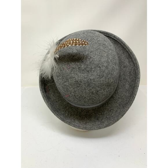 Vintage Lancaster Wool Derby Hat Feather Detail Medium Heather Gray - Picture 3 of 7